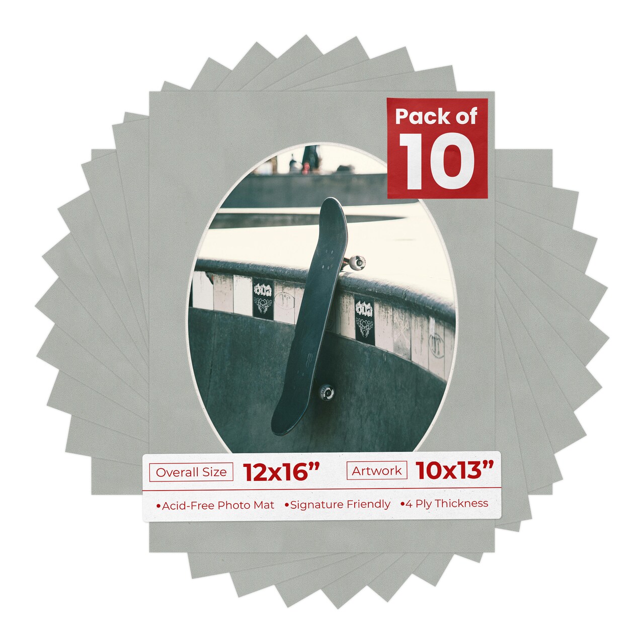 Light Grey Suede Mat Board for 12x16 Frames - Oval Opening for 10x13 Photos